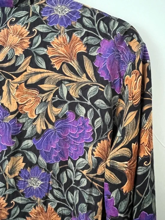 Vintage 90s Exposé Black & Purple Floral Button Up Long Sleeve Shirt Retro Large - Picture 7 of 11